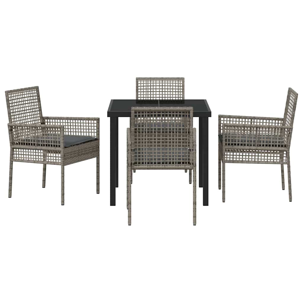 Garten Essgruppe mit Kissen 5 pcs Grau Poly-Rattan
