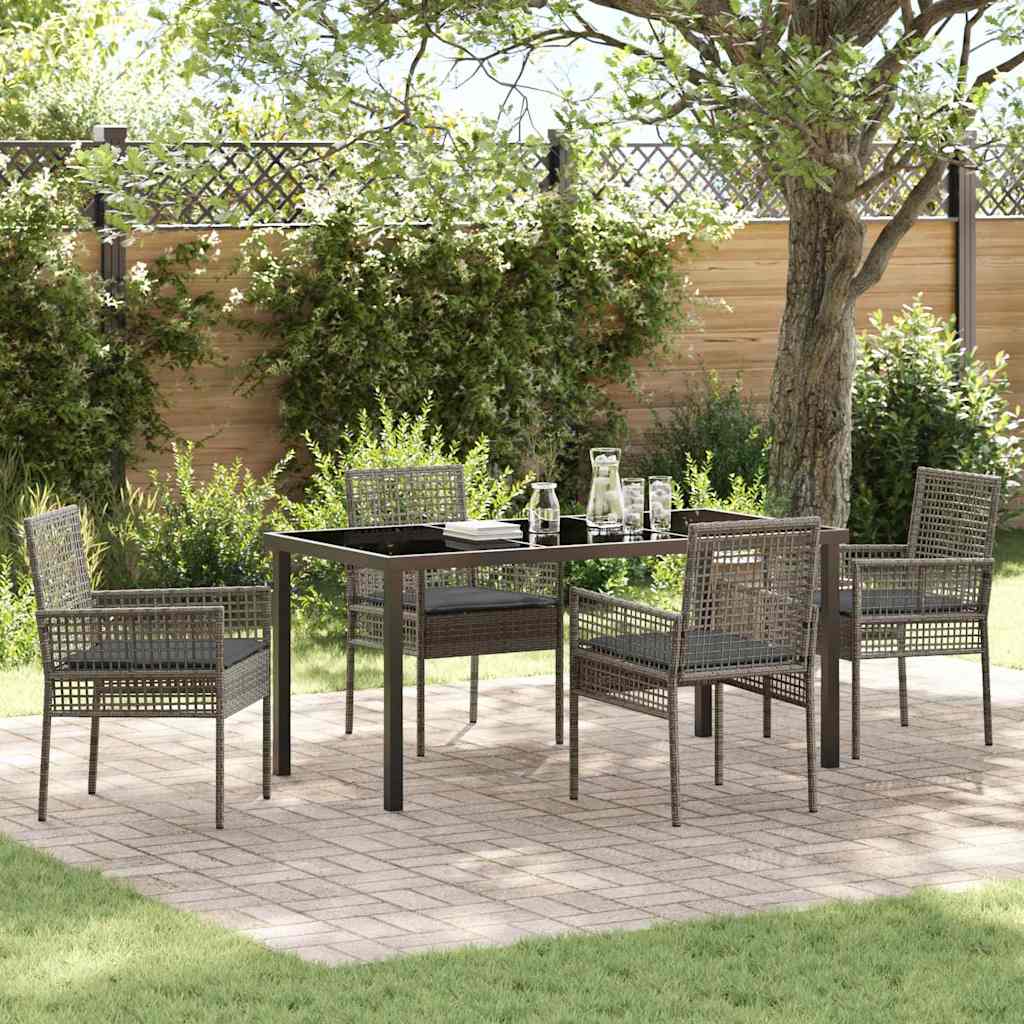 Garten Essgruppe mit Kissen 5 pcs Grau Poly-Rattan