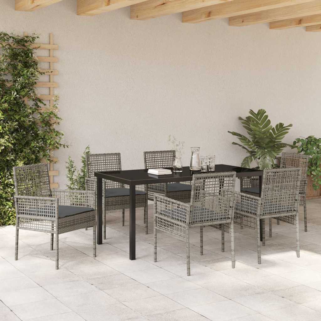 Garten Essgruppe mit Kissen 7 pcs Grau Poly-Rattan