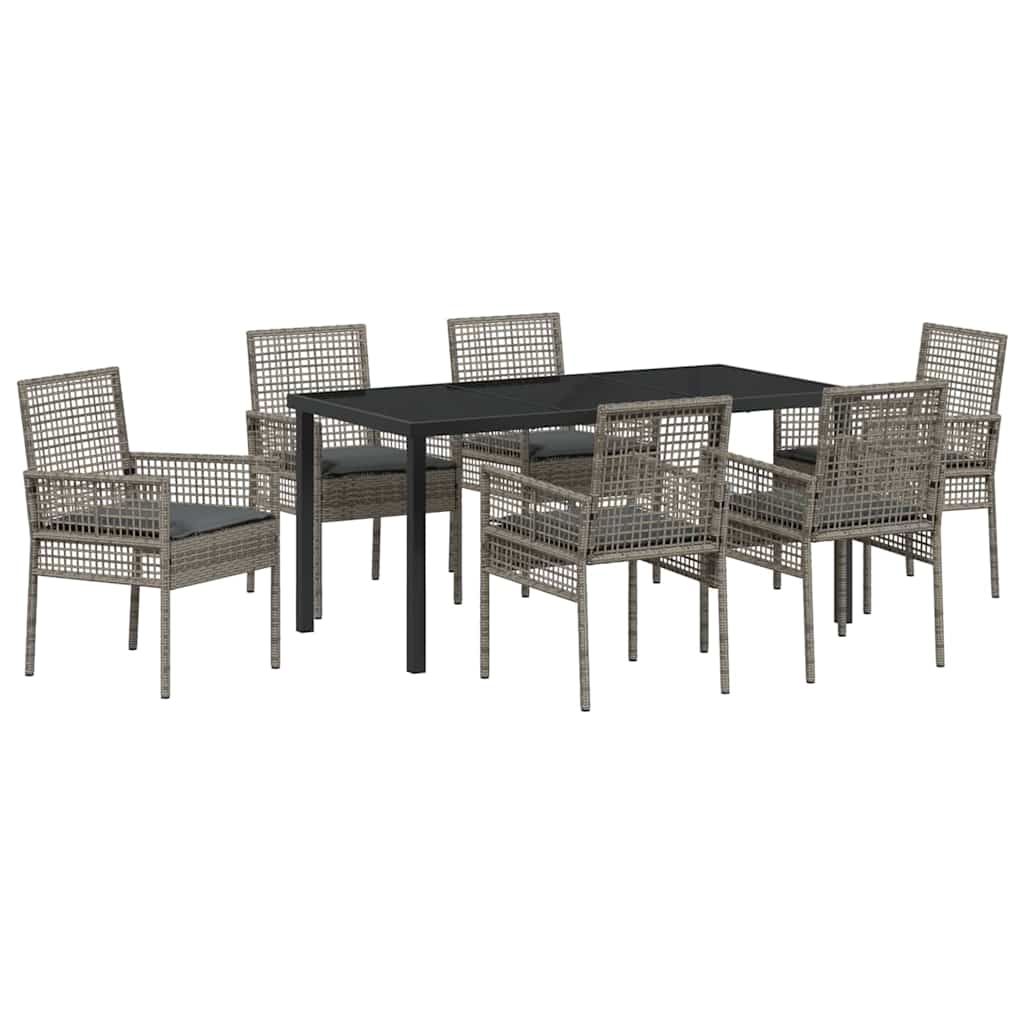 Garten Essgruppe mit Kissen 7 pcs Grau Poly-Rattan