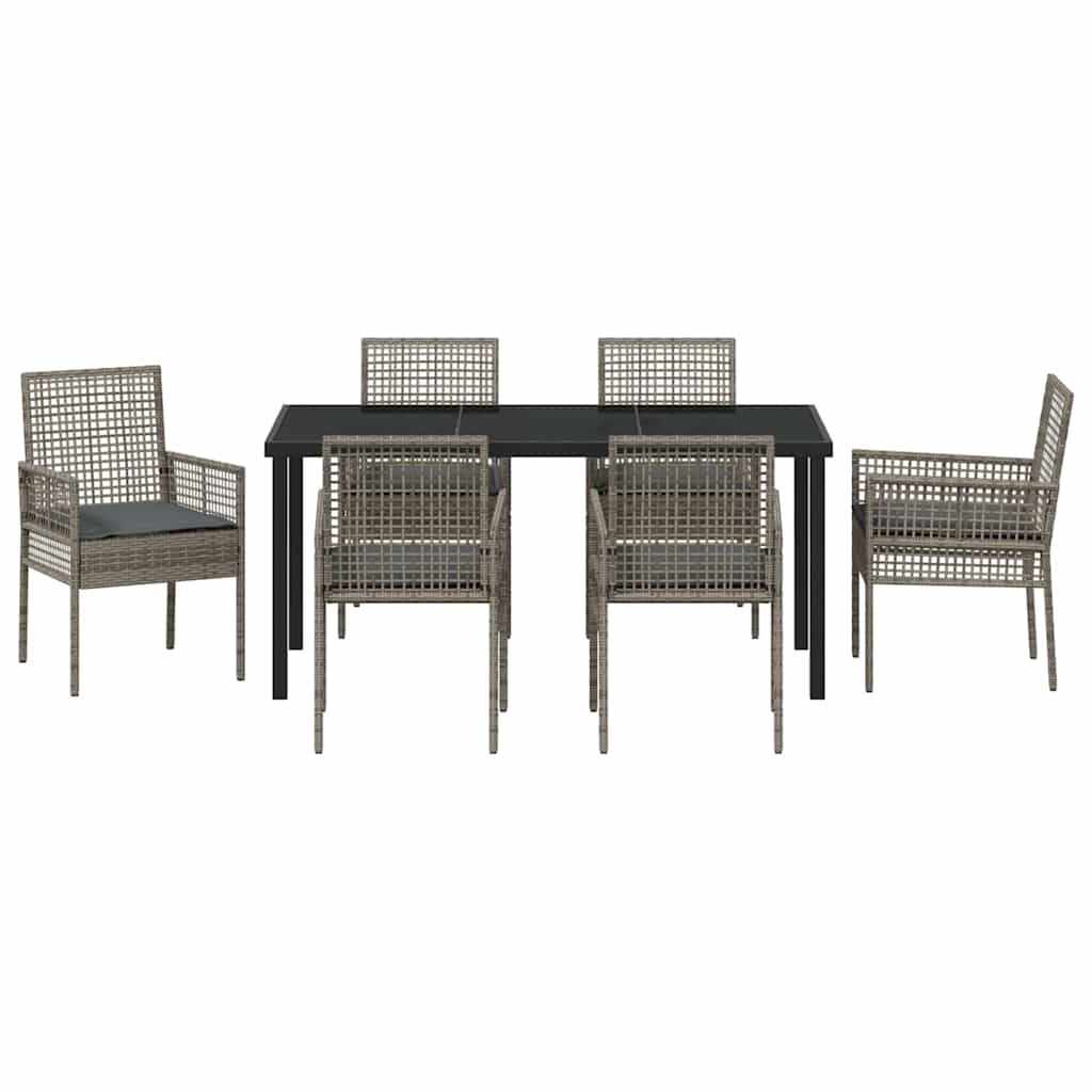 Garten Essgruppe mit Kissen 7 pcs Grau Poly-Rattan