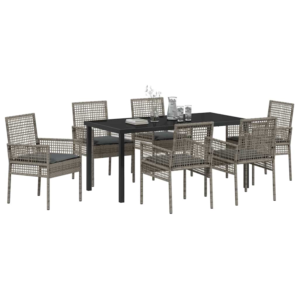 Garten Essgruppe mit Kissen 7 pcs Grau Poly-Rattan