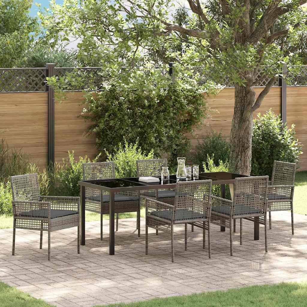 Garten Essgruppe mit Kissen 7 pcs Grau Poly-Rattan