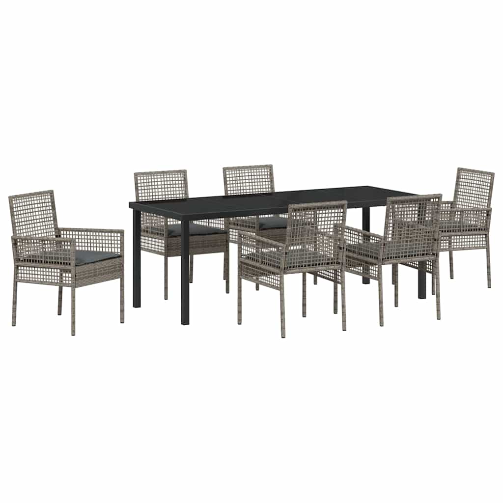 Garten Essgruppe mit Kissen 7 pcs Grau Poly-Rattan