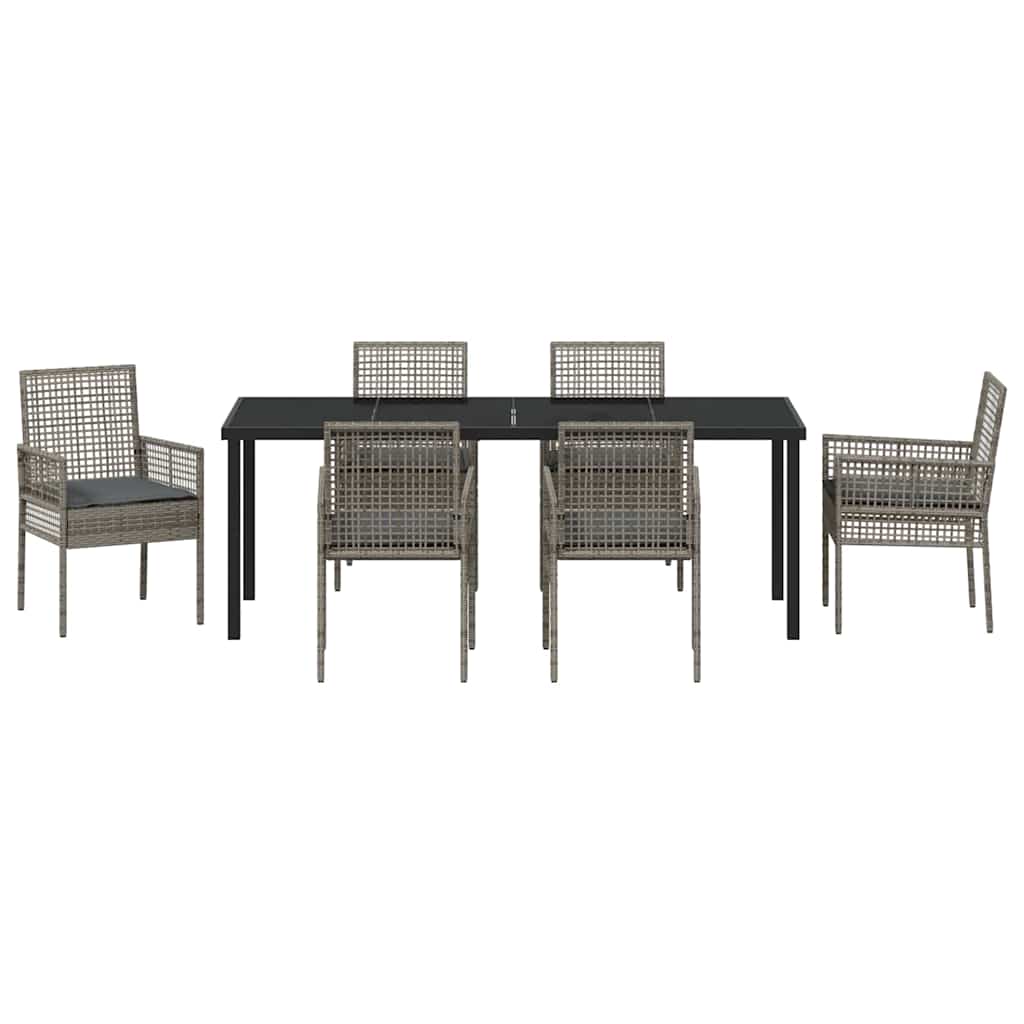 Garten Essgruppe mit Kissen 7 pcs Grau Poly-Rattan