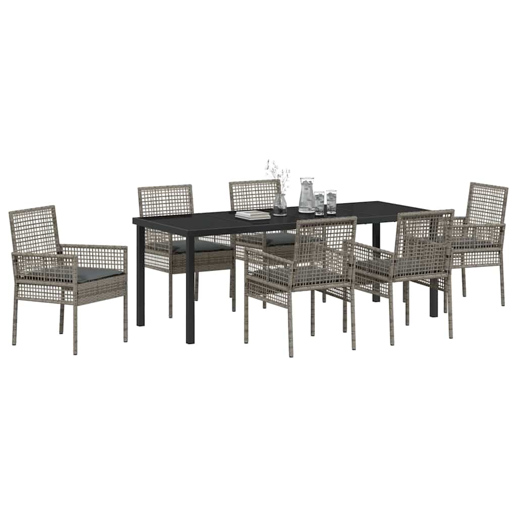 Garten Essgruppe mit Kissen 7 pcs Grau Poly-Rattan