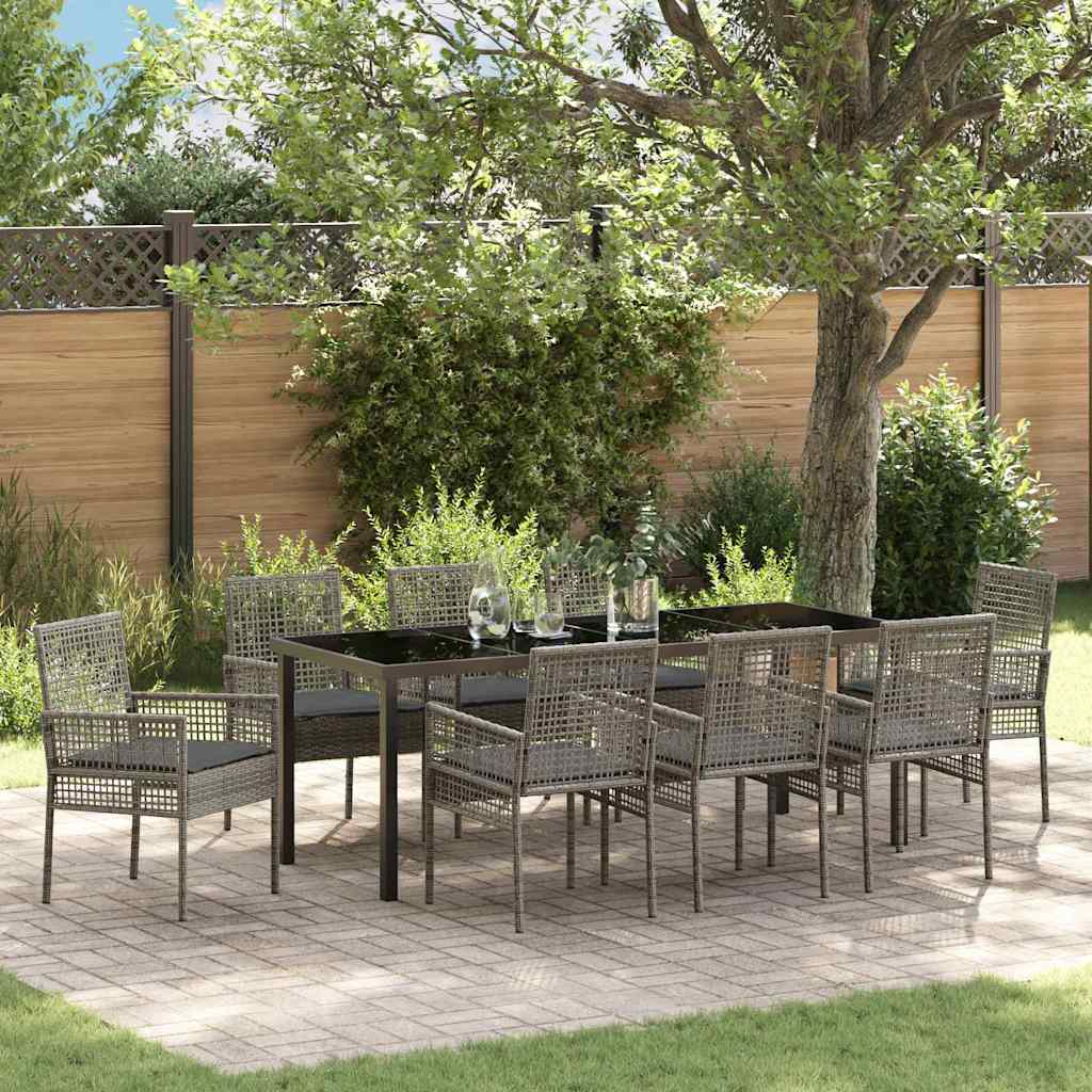 Garten Essgruppe mit Kissen 9 pcs Grau Poly-Rattan