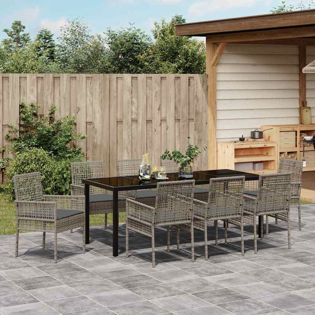 Garten Essgruppe mit Kissen 9 pcs Grau Poly-Rattan