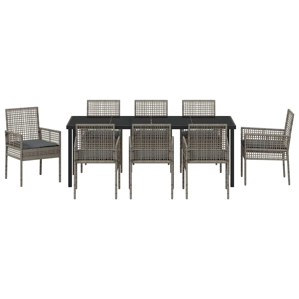 Garten Essgruppe mit Kissen 9 pcs Grau Poly-Rattan