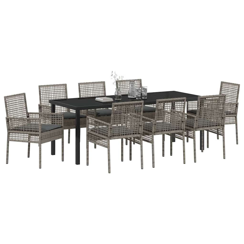 Garten Essgruppe mit Kissen 9 pcs Grau Poly-Rattan