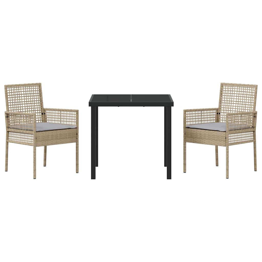 Garten Essgruppe mit Kissen 3 pcs Beige Poly-Rattan