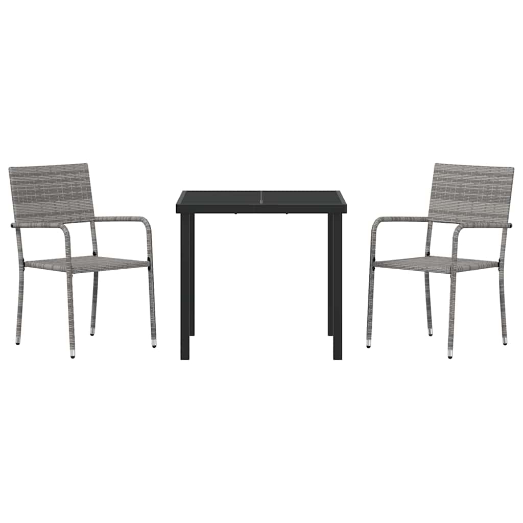Garten Essgruppe mit Kissen 3 pcs Grau Poly-Rattan