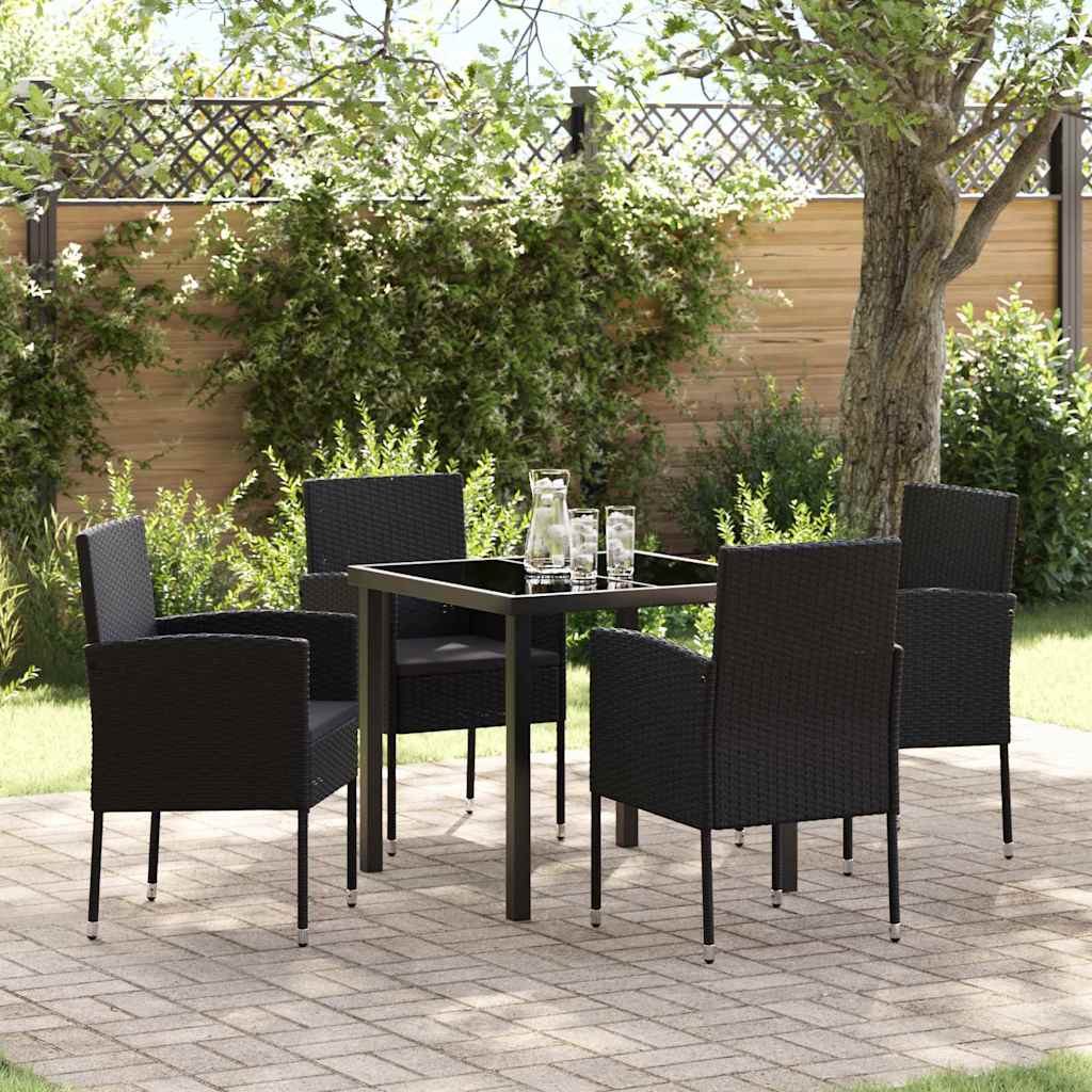 Garten Essgruppe mit Kissen 5 pcs Schwarz Poly-Rattan