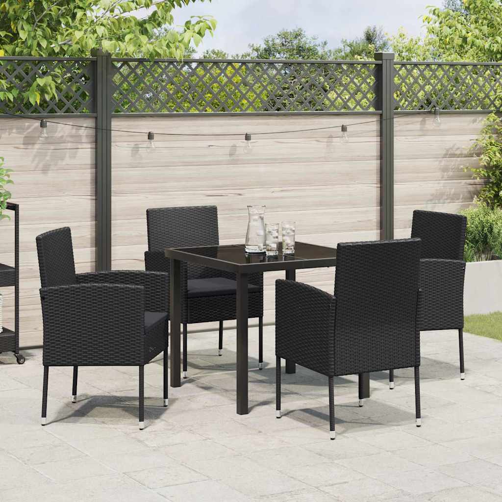 Garten Essgruppe mit Kissen 5 pcs Schwarz Poly-Rattan