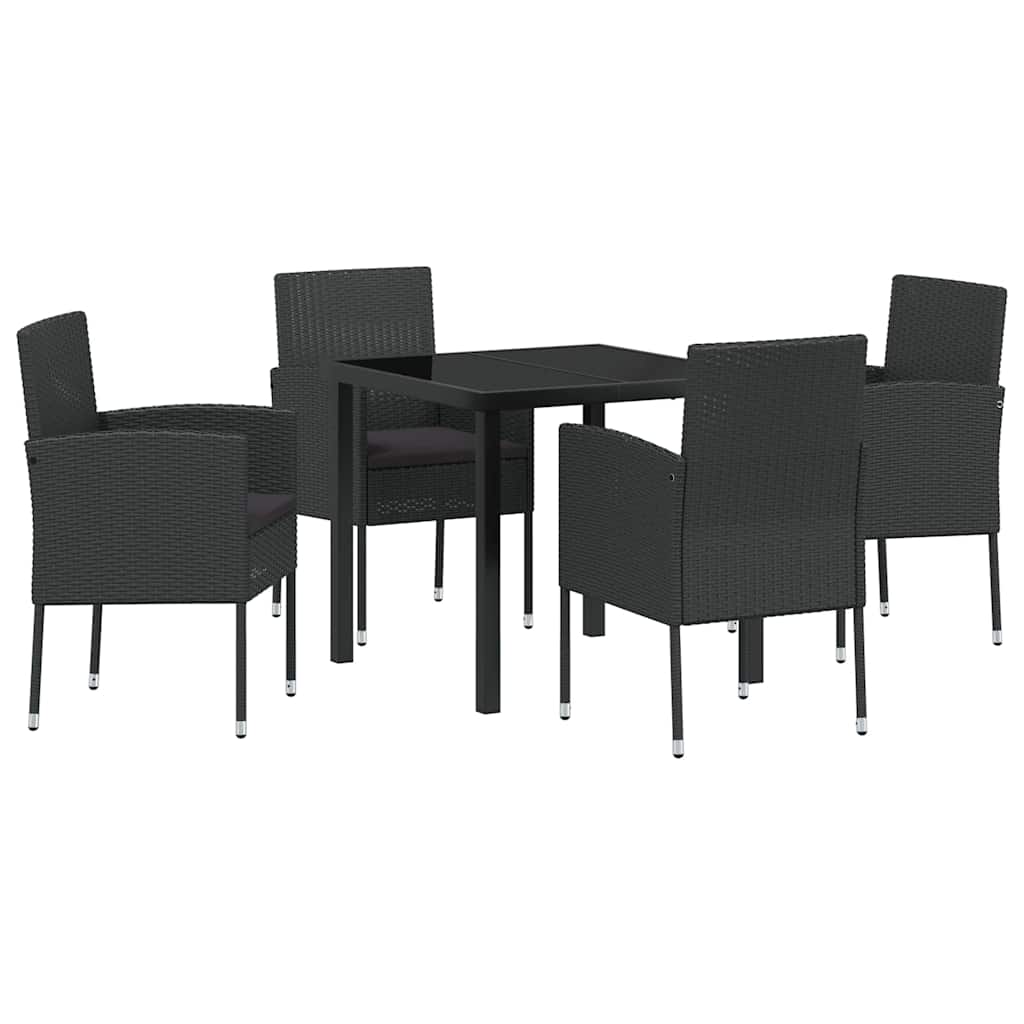 Garten Essgruppe mit Kissen 5 pcs Schwarz Poly-Rattan