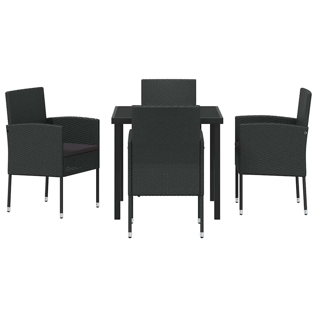 Garten Essgruppe mit Kissen 5 pcs Schwarz Poly-Rattan