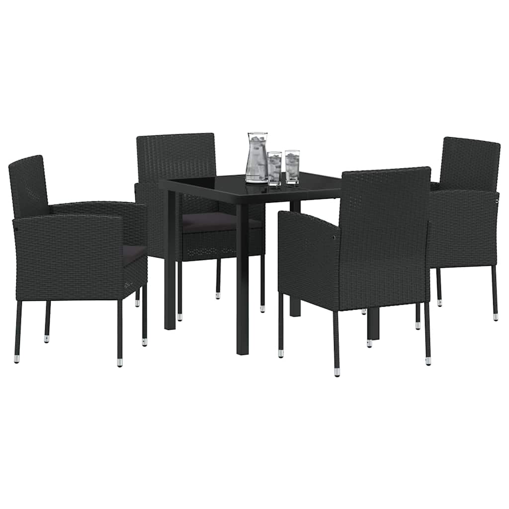 Garten Essgruppe mit Kissen 5 pcs Schwarz Poly-Rattan