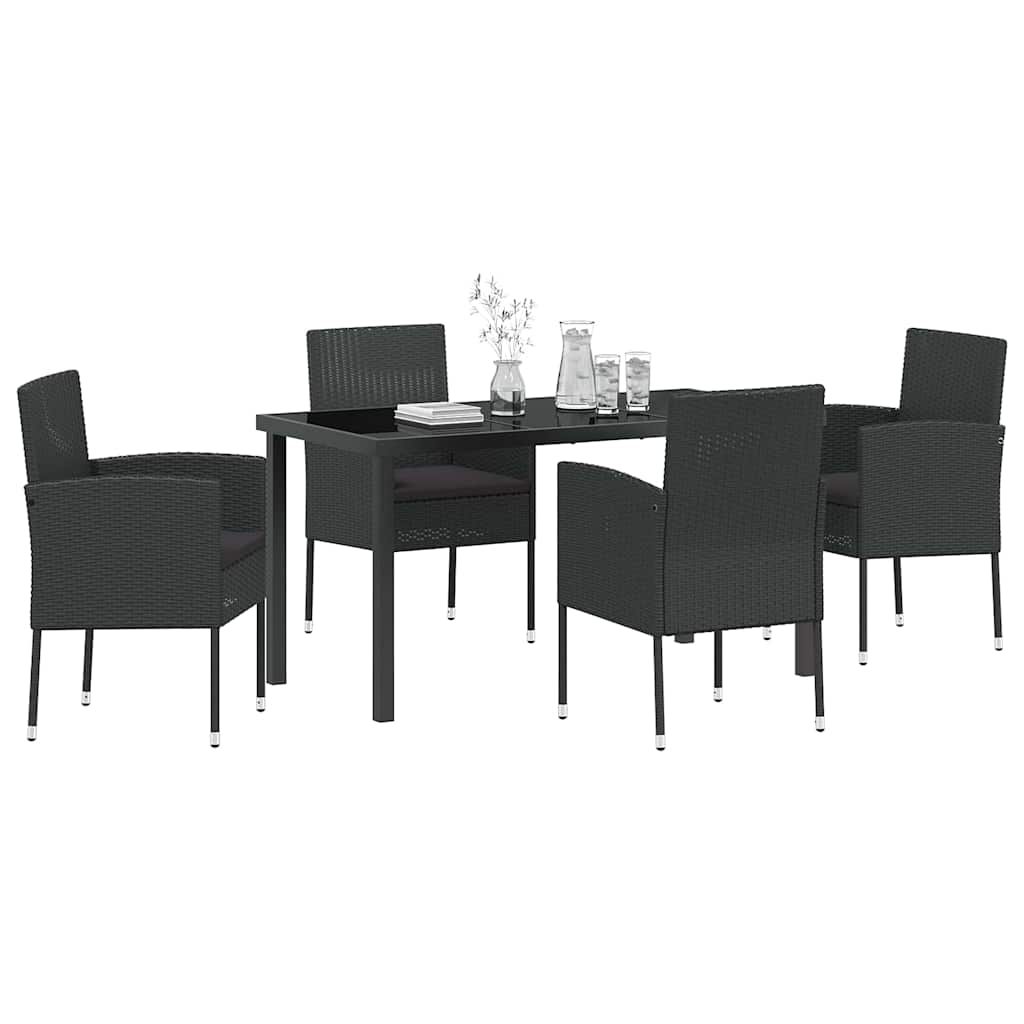 Garten Essgruppe mit Kissen 5 pcs Schwarz Poly-Rattan