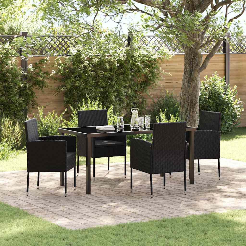 Garten Essgruppe mit Kissen 5 pcs Schwarz Poly-Rattan