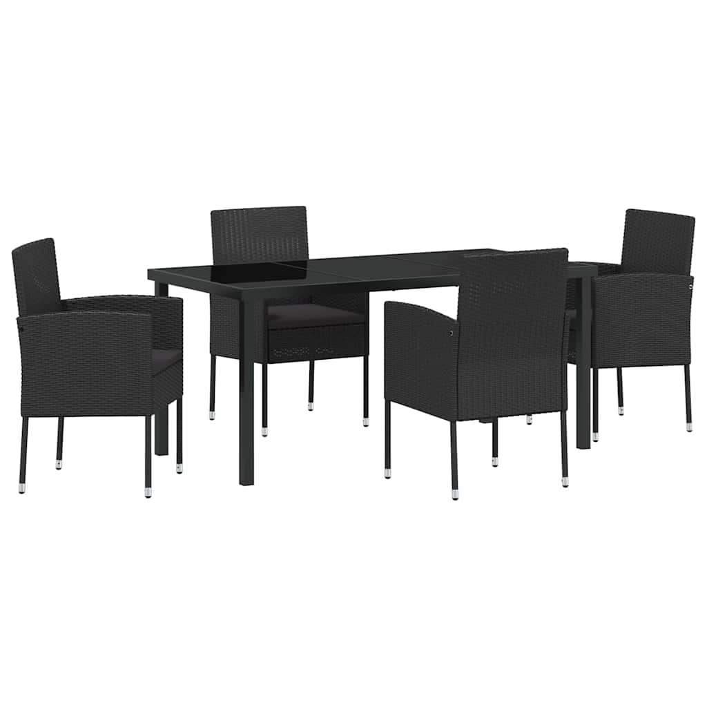 Garten Essgruppe mit Kissen 5 pcs Schwarz Poly-Rattan