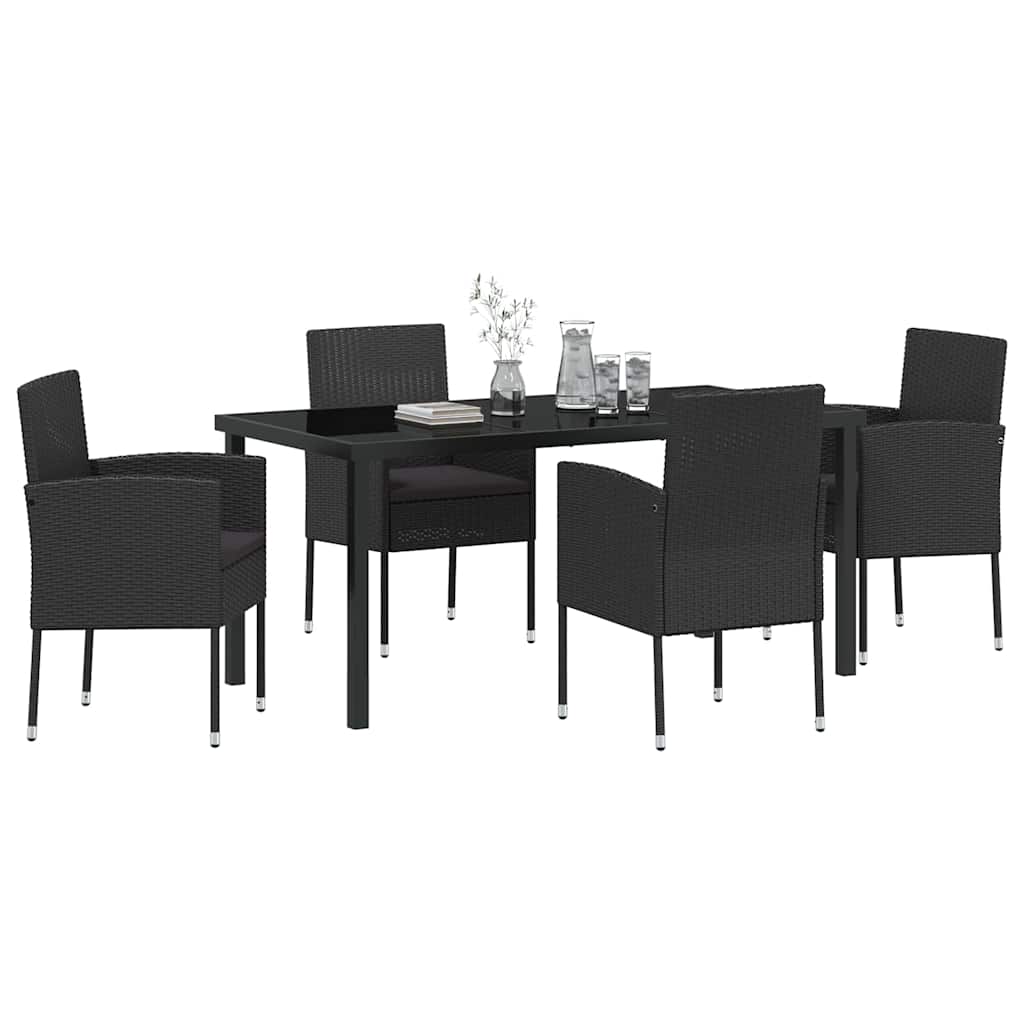 Garten Essgruppe mit Kissen 5 pcs Schwarz Poly-Rattan