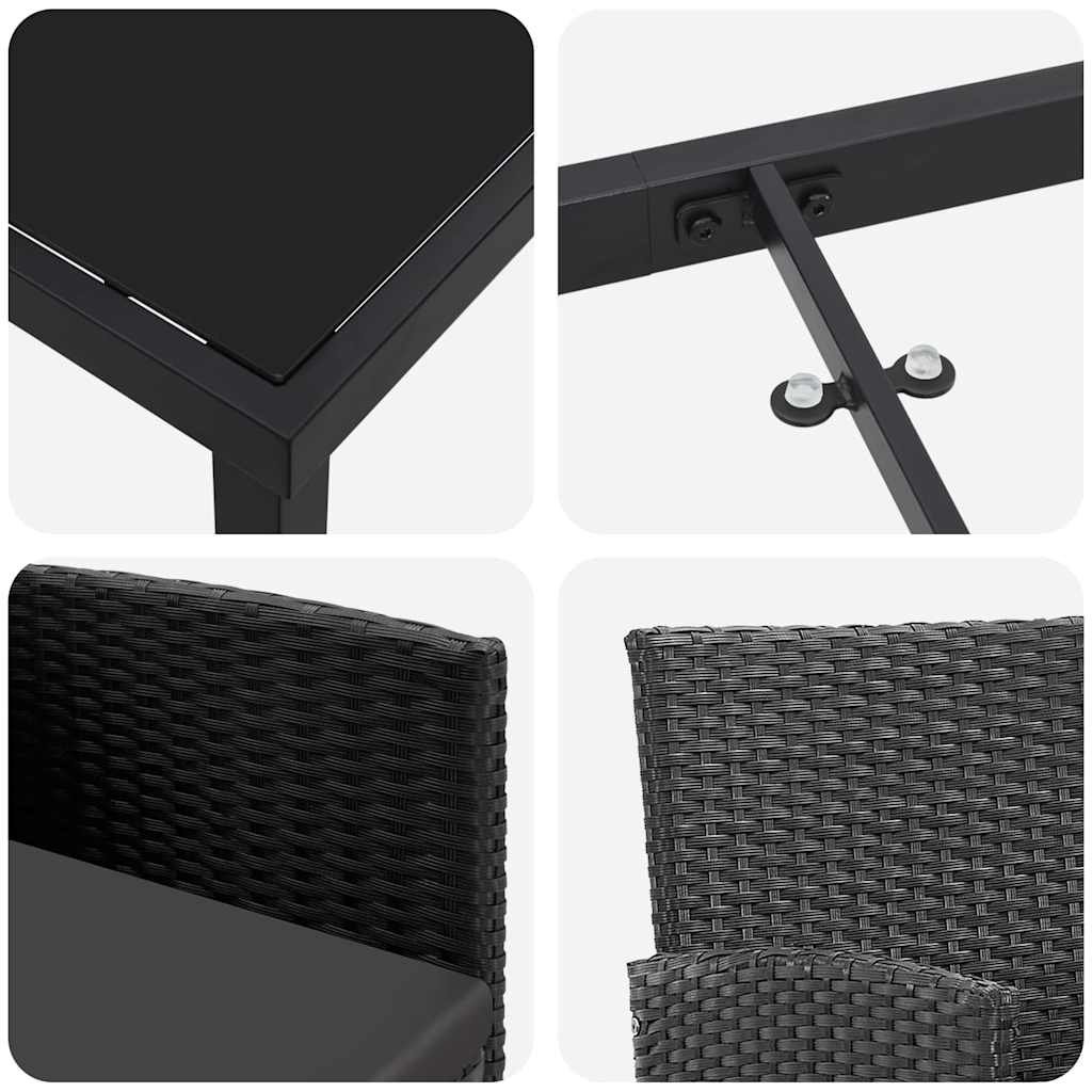 Garten Essgruppe mit Kissen 9 pcs Schwarz Poly-Rattan