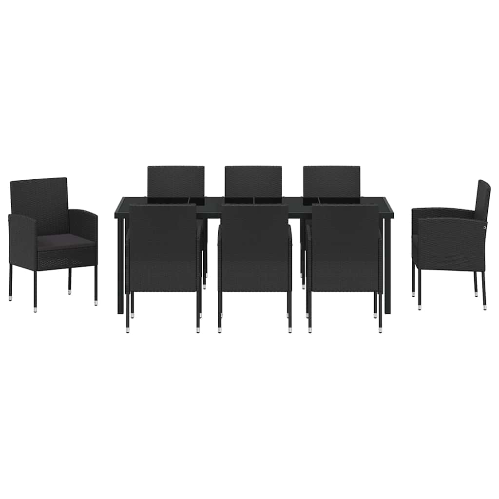 Garten Essgruppe mit Kissen 9 pcs Schwarz Poly-Rattan