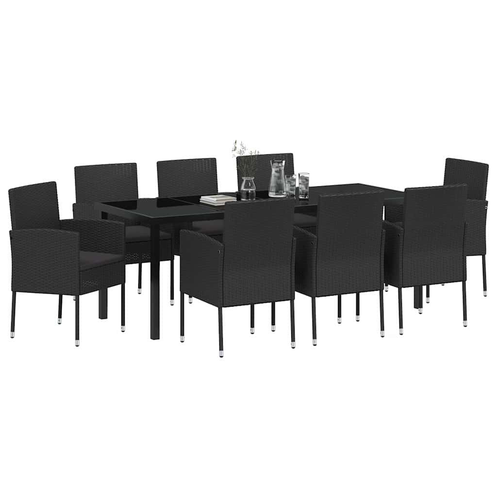 Garten Essgruppe mit Kissen 9 pcs Schwarz Poly-Rattan
