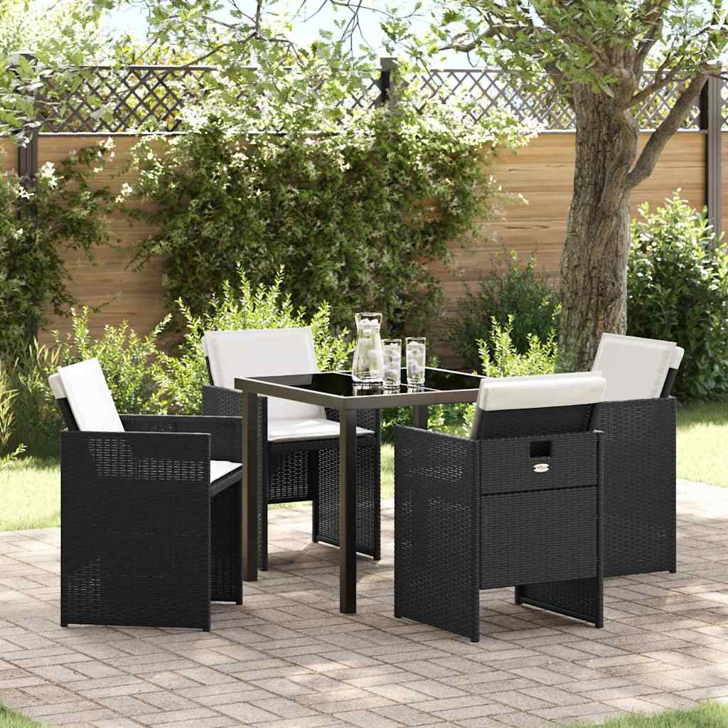 Garten Essgruppe mit Kissen 5 pcs Schwarz Poly-Rattan