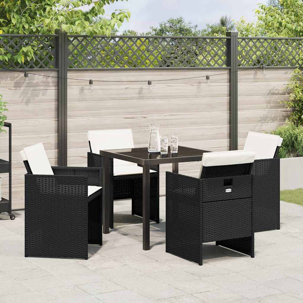 Garten Essgruppe mit Kissen 5 pcs Schwarz Poly-Rattan