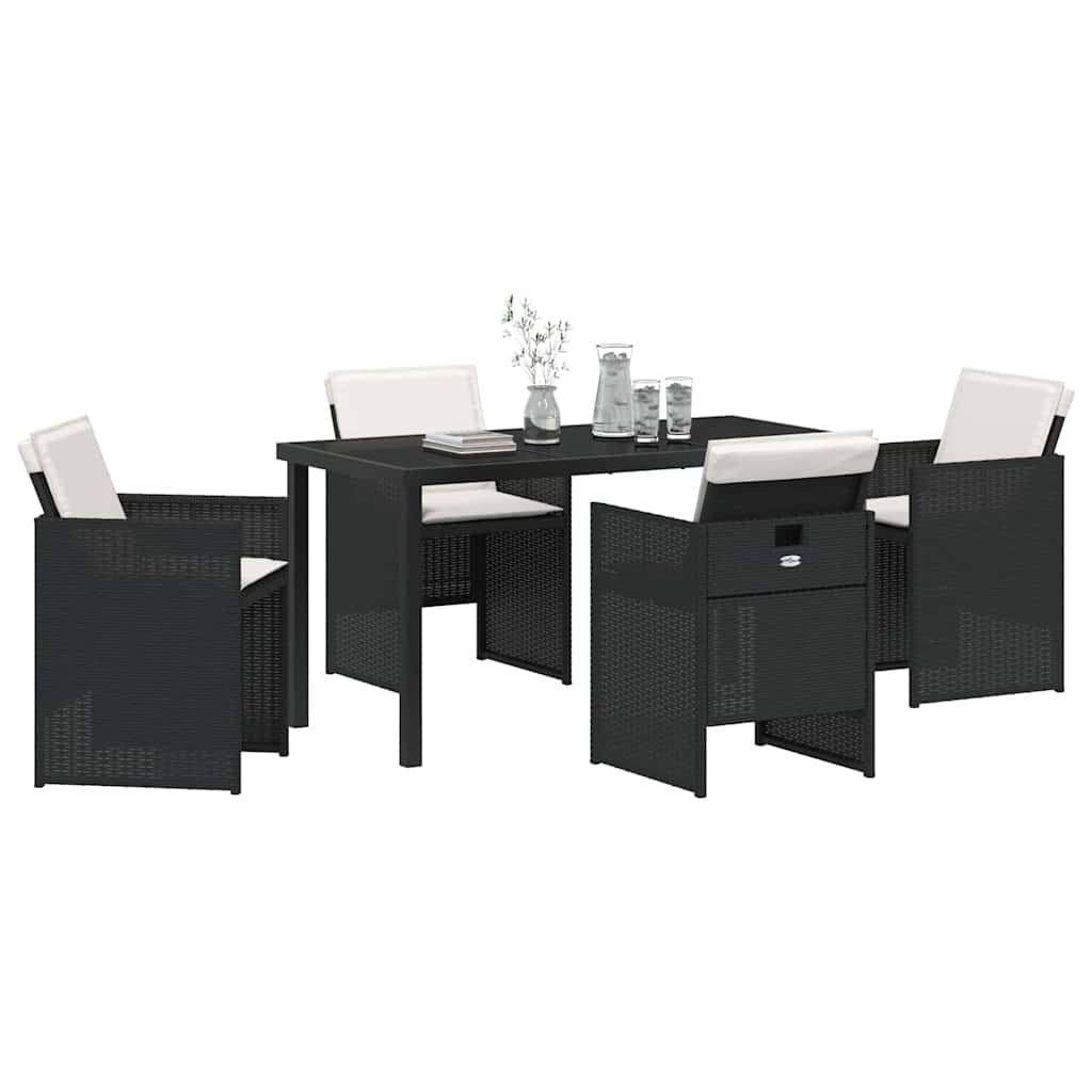 Garten Essgruppe mit Kissen 5 pcs Schwarz Poly-Rattan