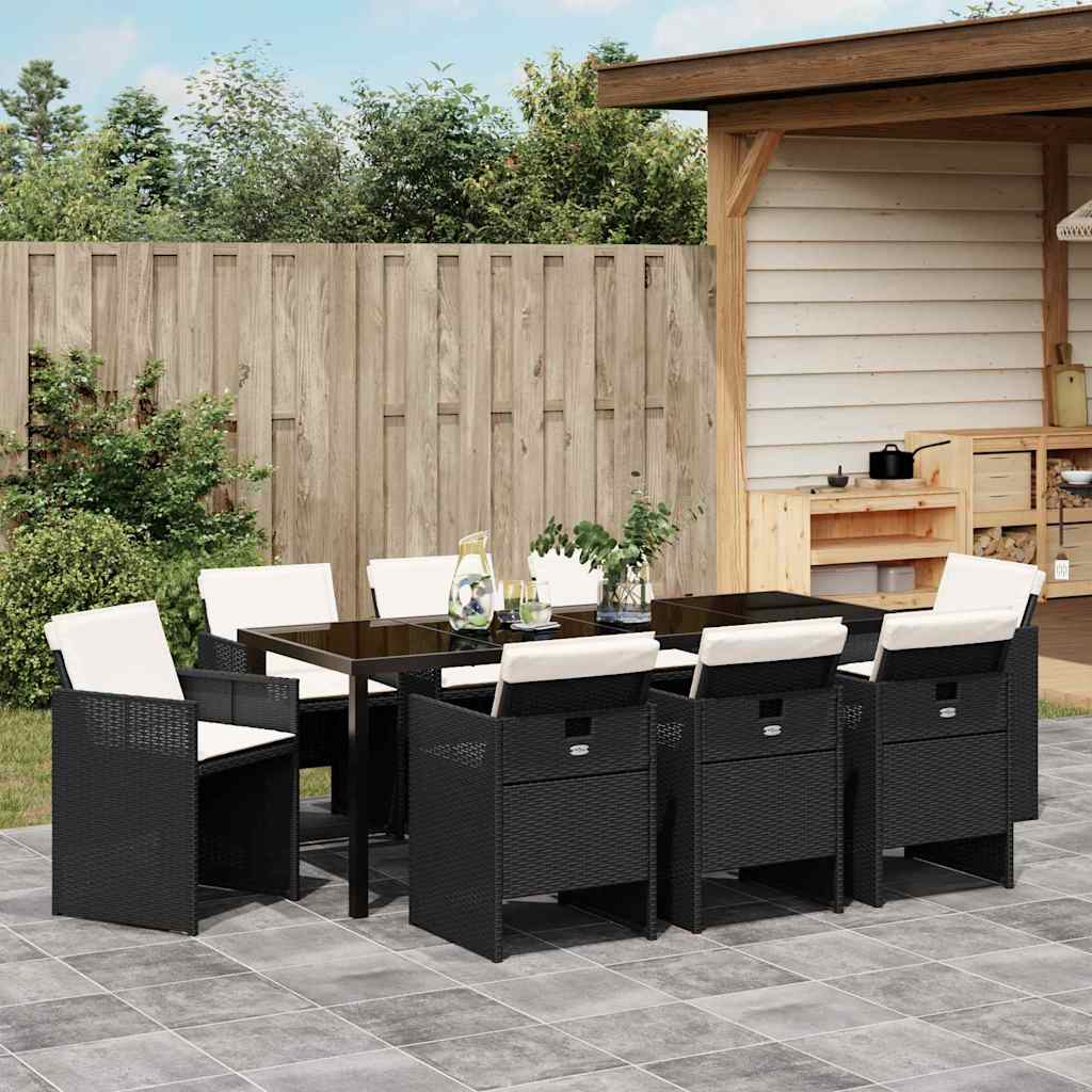 Garten Essgruppe mit Kissen 9 pcs Schwarz Poly-Rattan