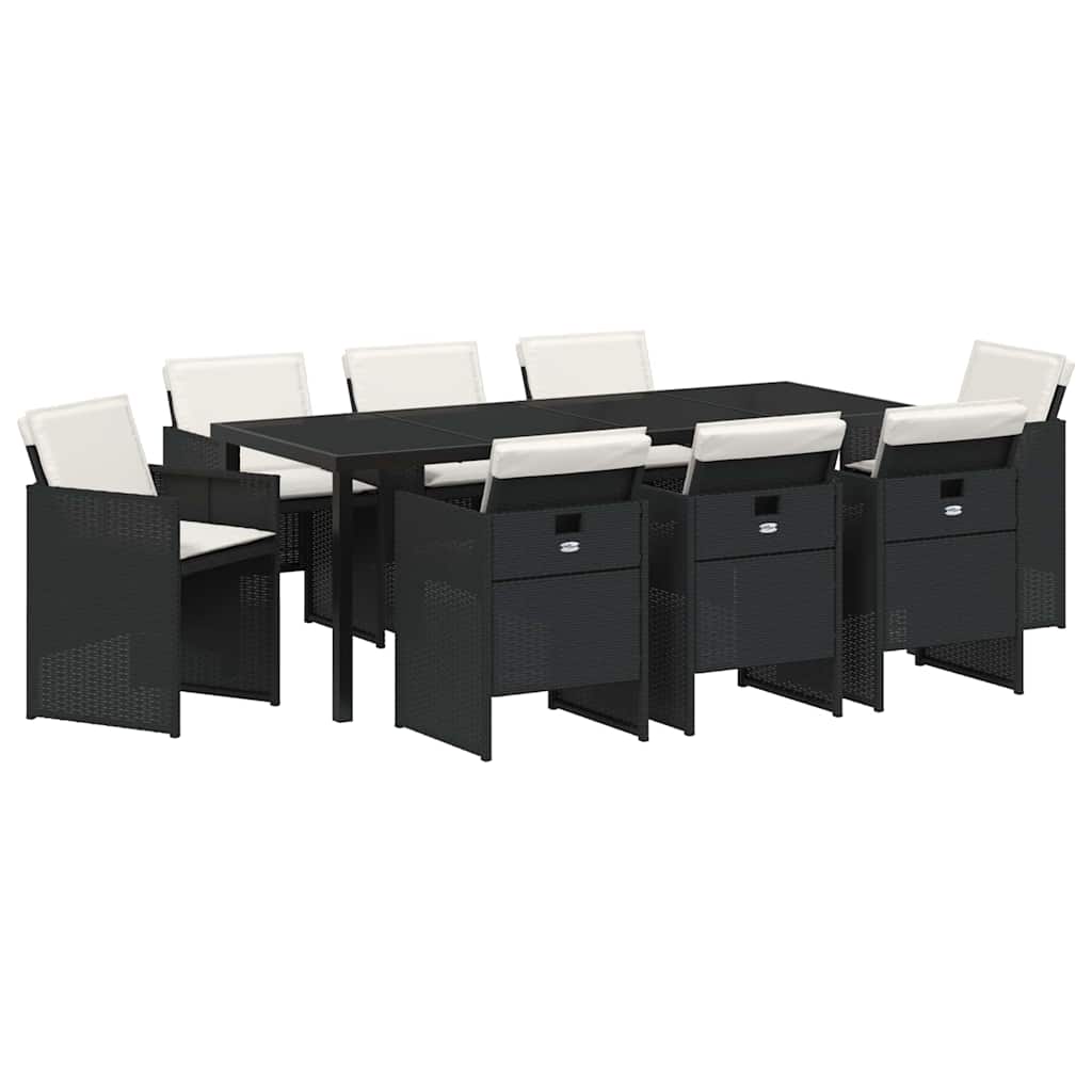 Garten Essgruppe mit Kissen 9 pcs Schwarz Poly-Rattan