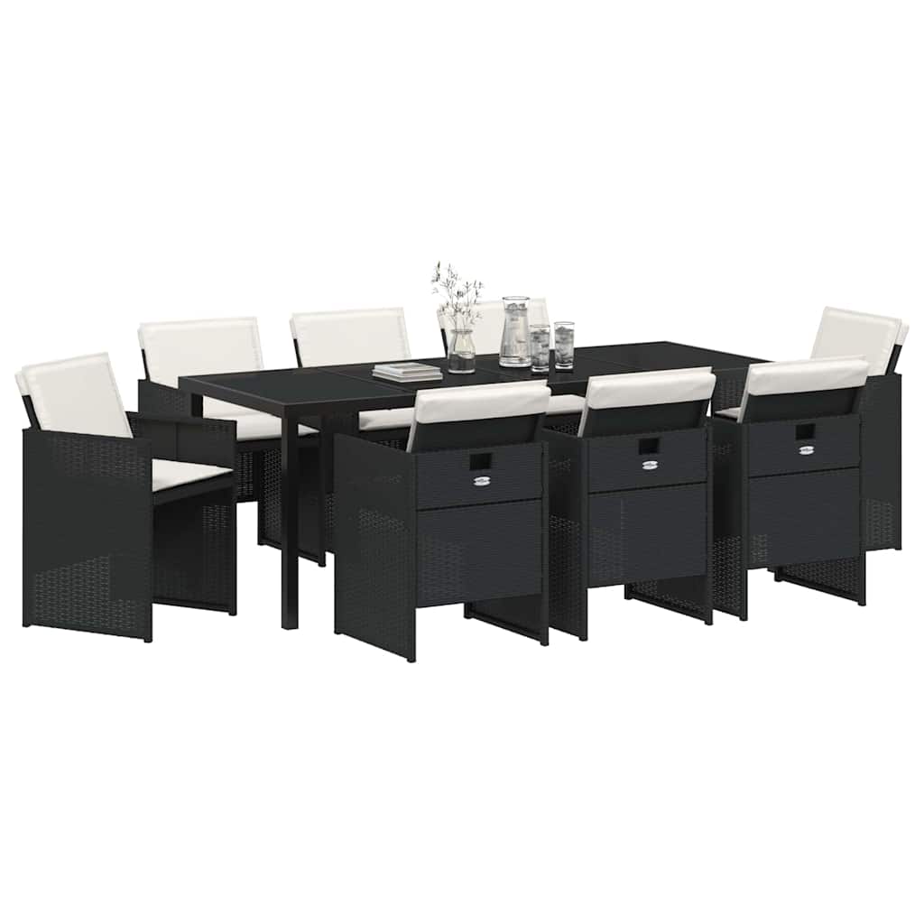 Garten Essgruppe mit Kissen 9 pcs Schwarz Poly-Rattan