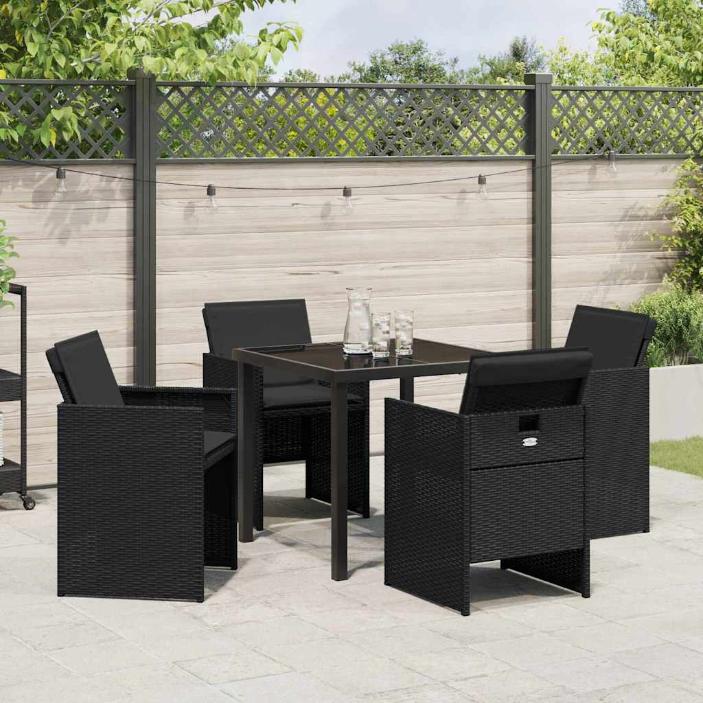 Garten Essgruppe mit Kissen 5 pcs Schwarz Poly-Rattan