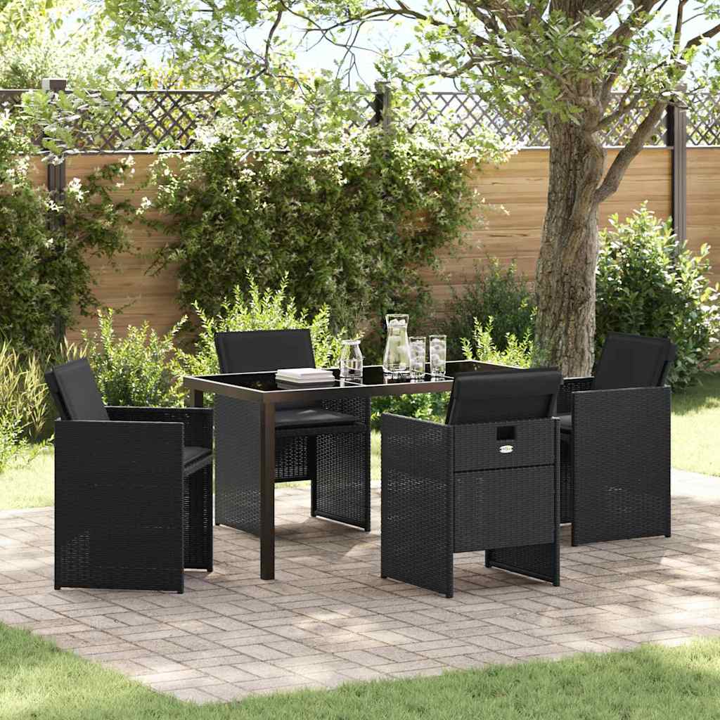 Garten Essgruppe mit Kissen 5 pcs Schwarz Poly-Rattan