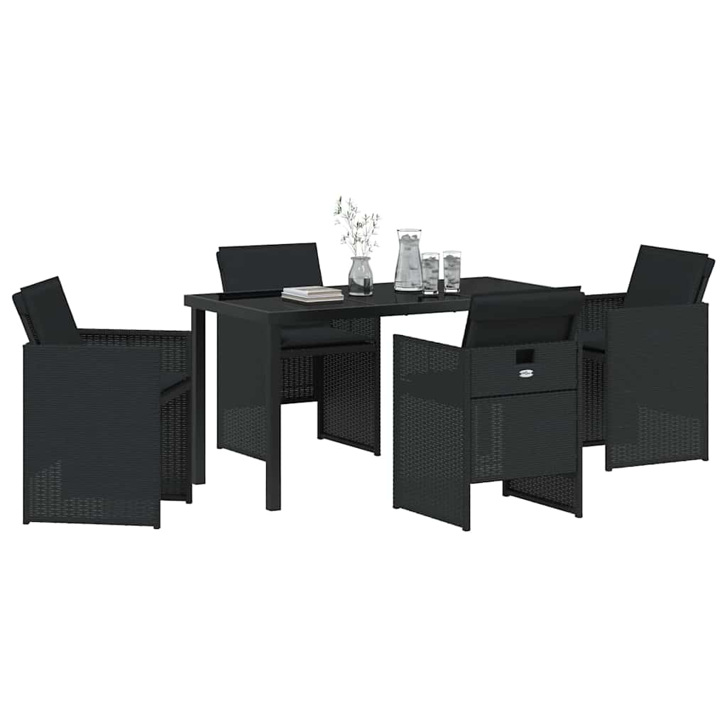 Garten Essgruppe mit Kissen 5 pcs Schwarz Poly-Rattan