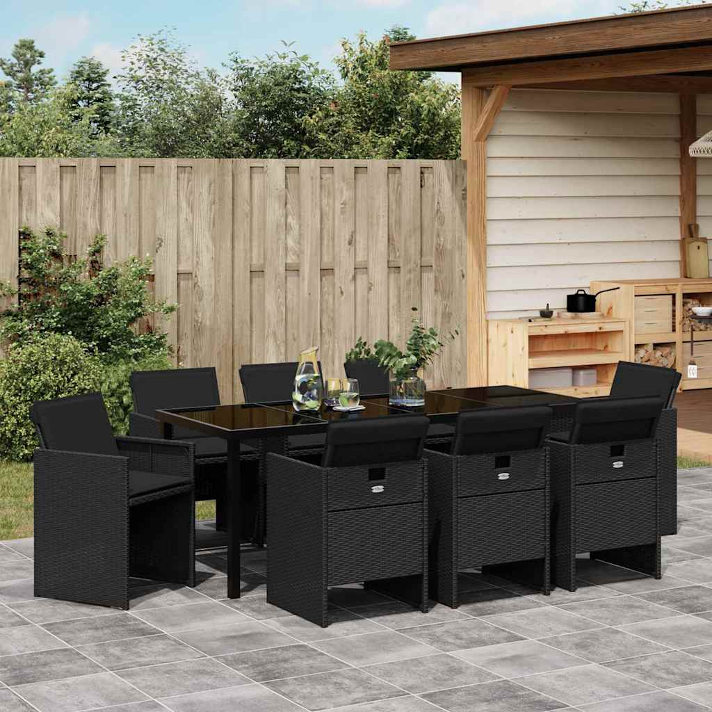 Garten Essgruppe mit Kissen 9 pcs Schwarz Poly-Rattan