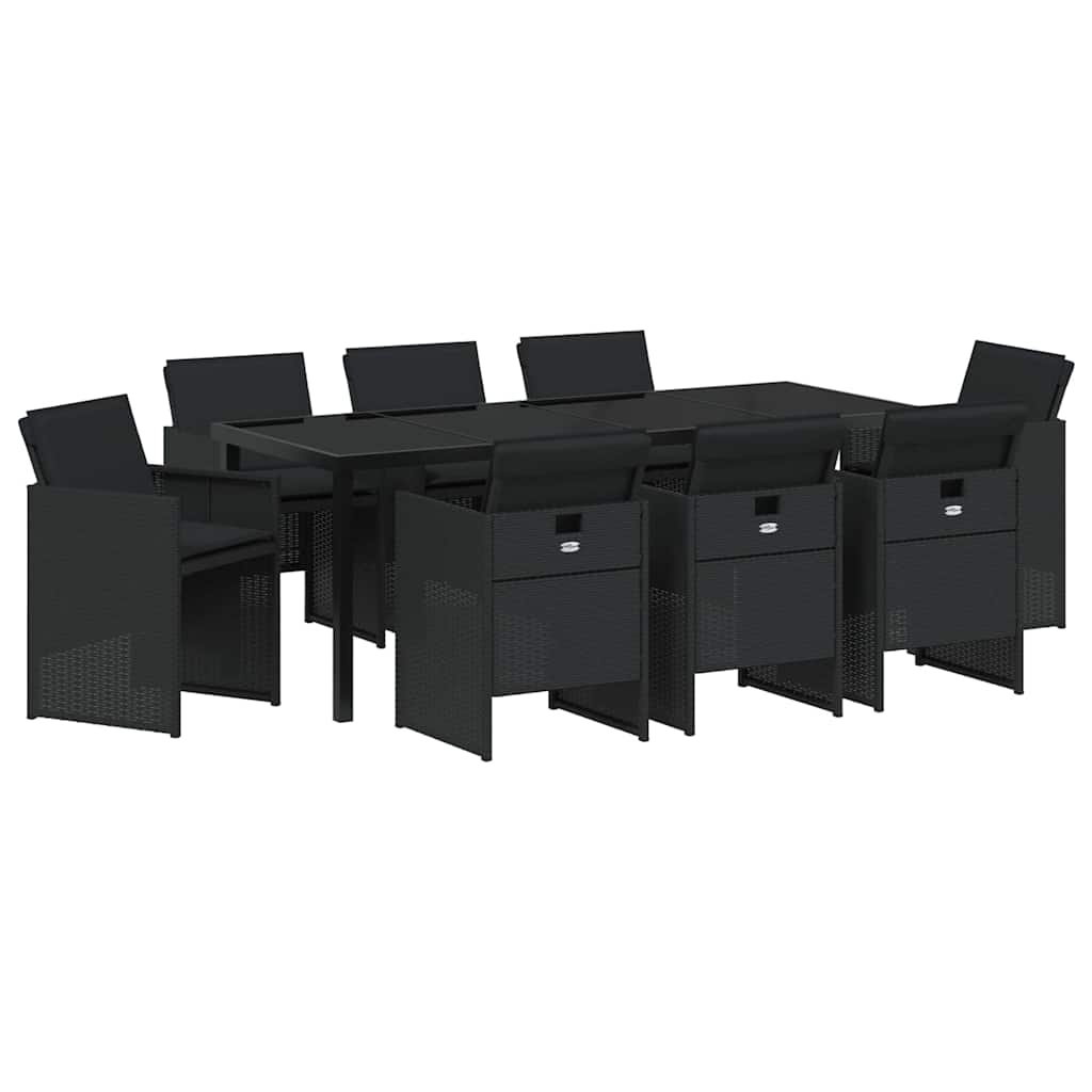 Garten Essgruppe mit Kissen 9 pcs Schwarz Poly-Rattan