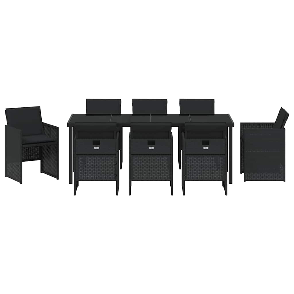 Garten Essgruppe mit Kissen 9 pcs Schwarz Poly-Rattan