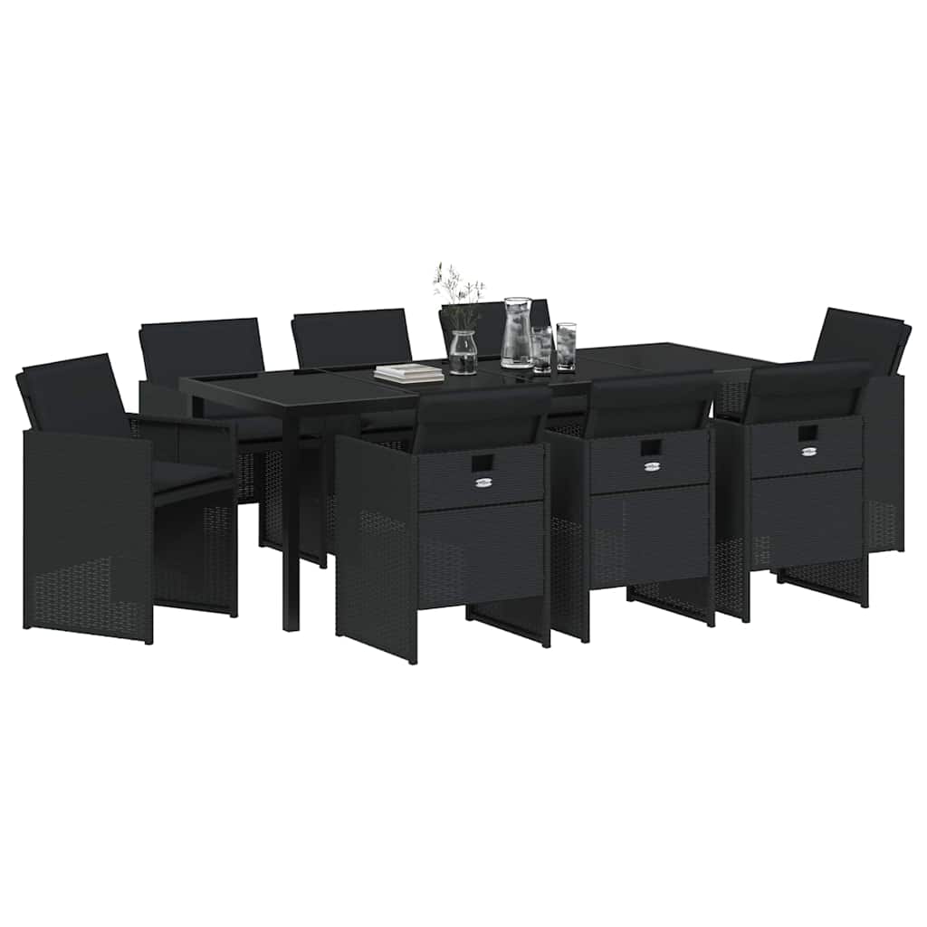 Garten Essgruppe mit Kissen 9 pcs Schwarz Poly-Rattan