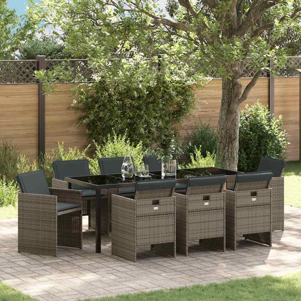 Garten Essgruppe mit Kissen 9 pcs Grau Poly-Rattan