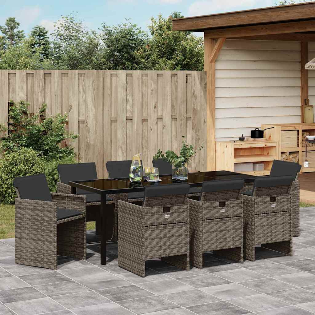 Garten Essgruppe mit Kissen 9 pcs Grau Poly-Rattan