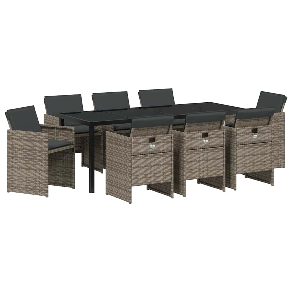 Garten Essgruppe mit Kissen 9 pcs Grau Poly-Rattan
