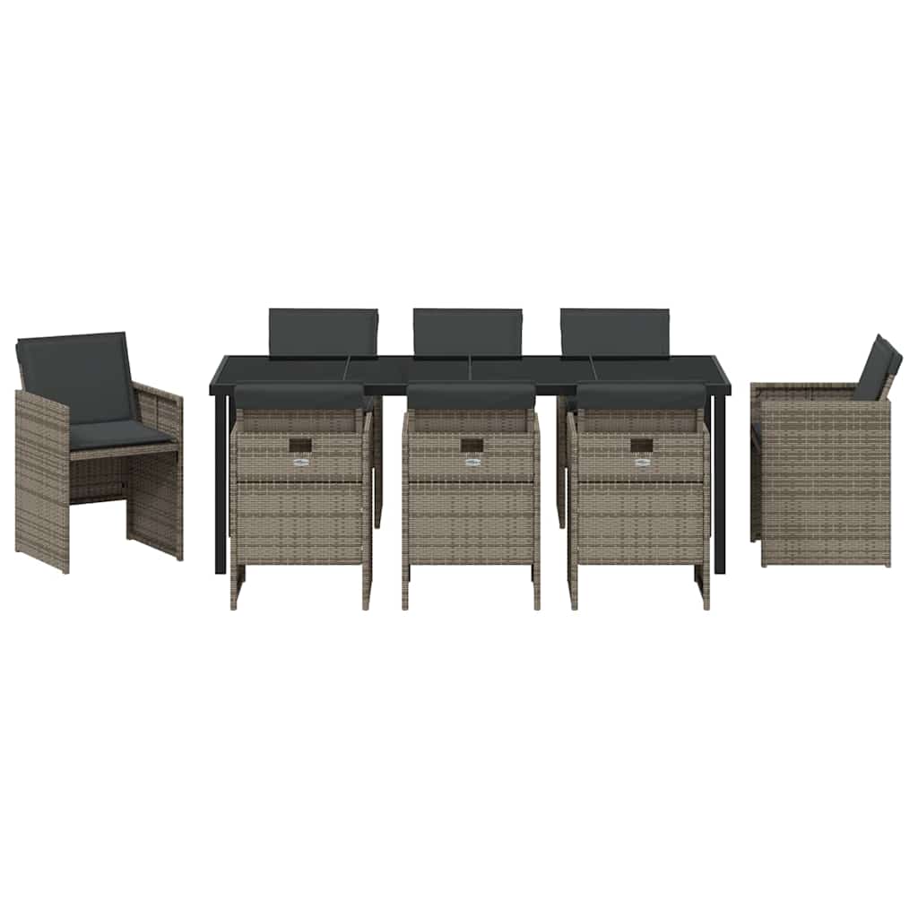 Garten Essgruppe mit Kissen 9 pcs Grau Poly-Rattan