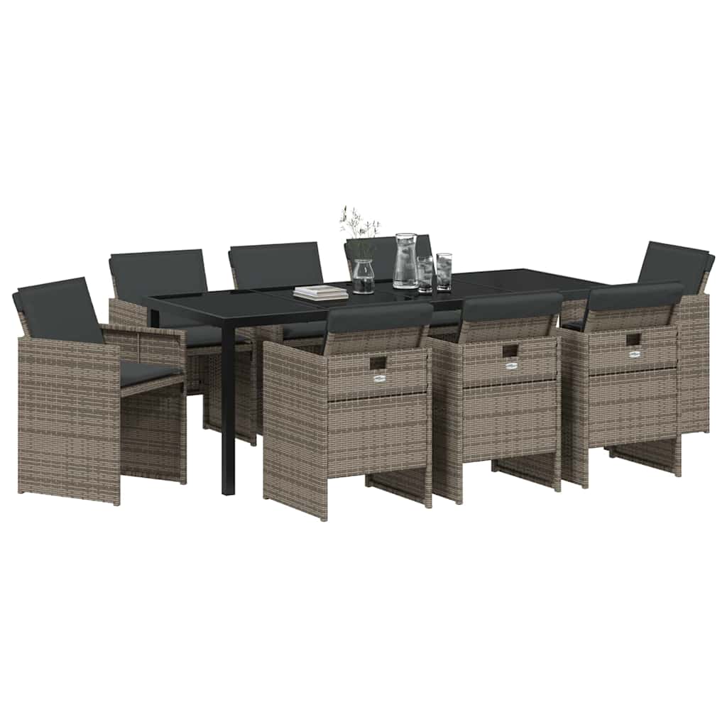 Garten Essgruppe mit Kissen 9 pcs Grau Poly-Rattan