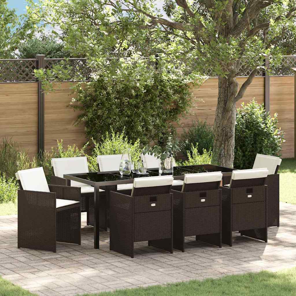 Garten Essgruppe mit Kissen 9 pcs Braun Poly-Rattan