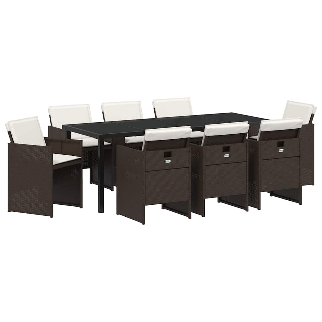Garten Essgruppe mit Kissen 9 pcs Braun Poly-Rattan