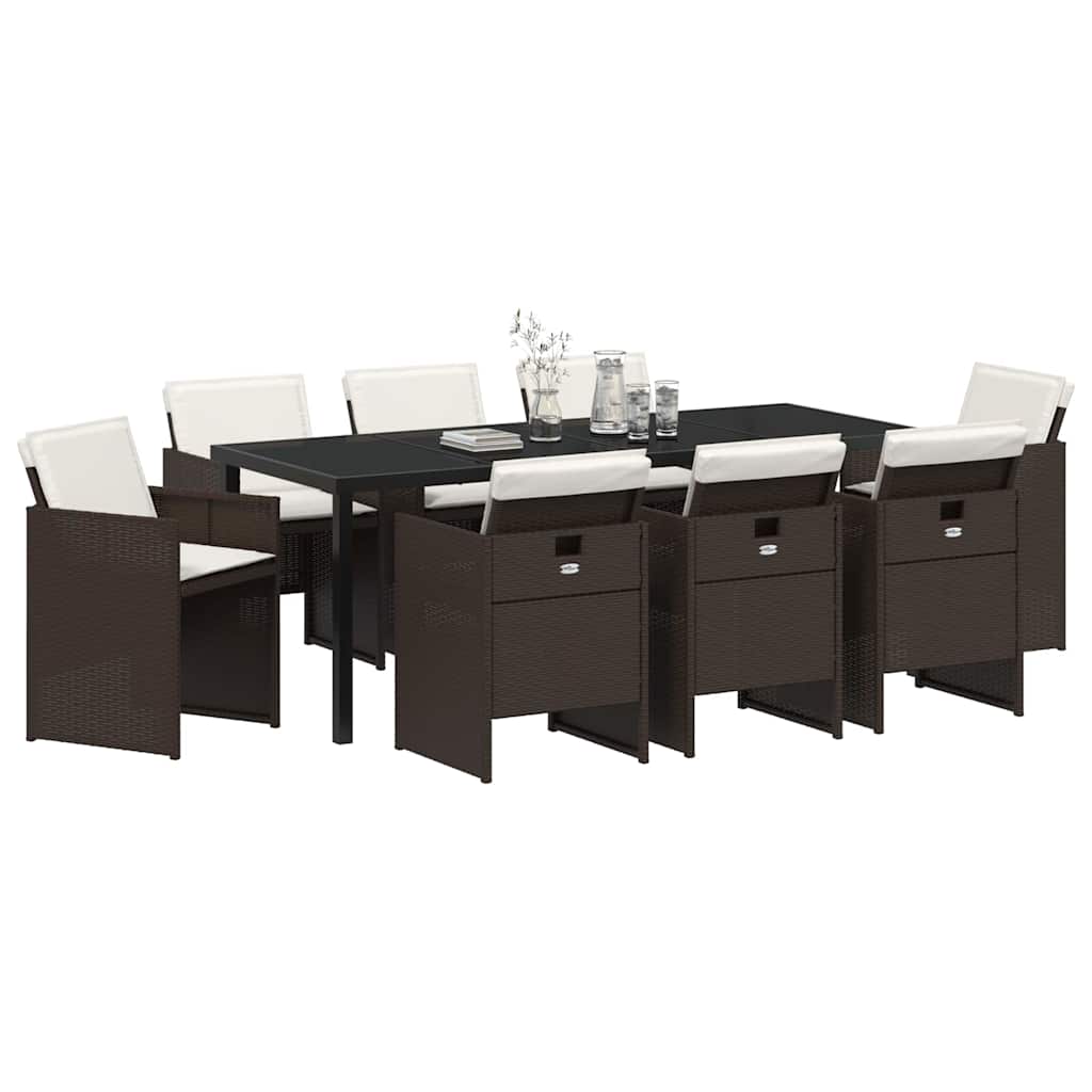 Garten Essgruppe mit Kissen 9 pcs Braun Poly-Rattan