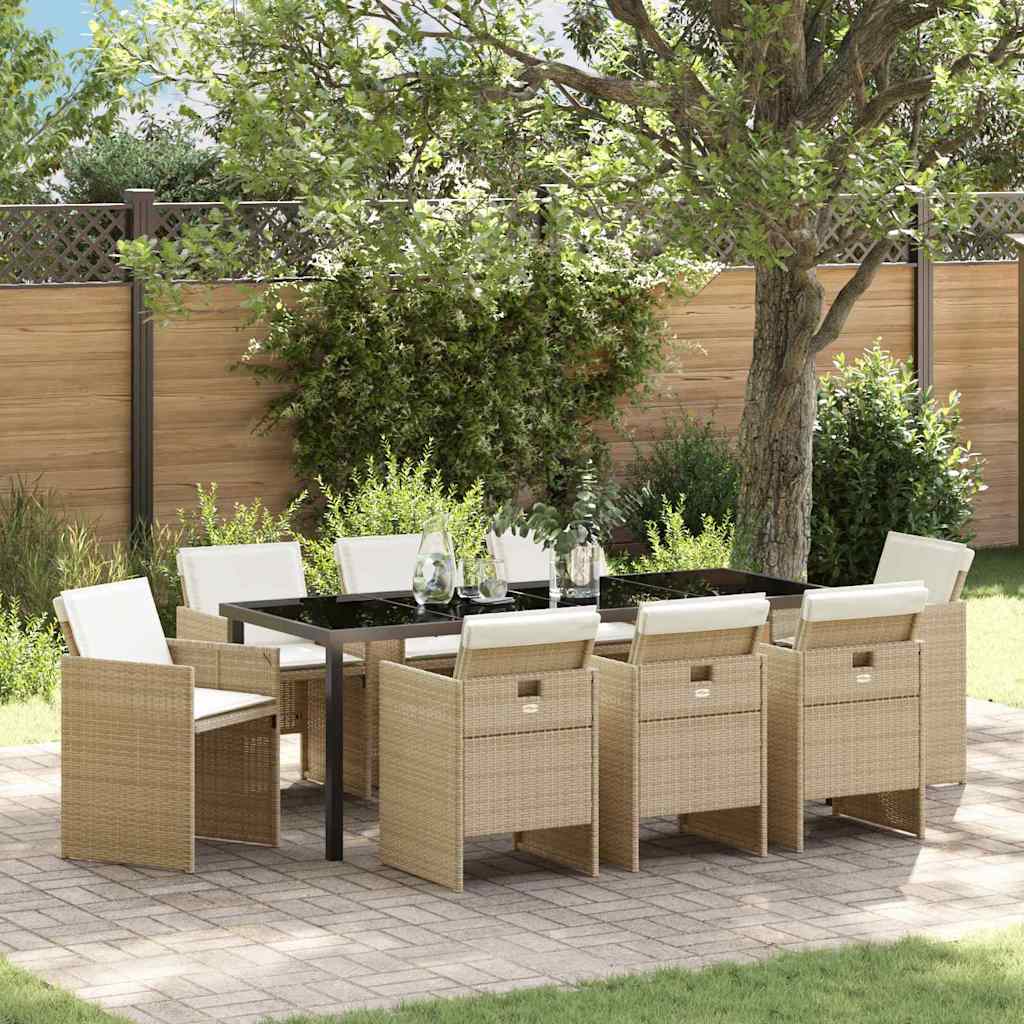 Garten Essgruppe mit Kissen 9 pcs Beige Poly-Rattan
